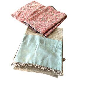 Vintage Unisex Opera Scarves Set Green Wool Paisley Silk Reversible Design